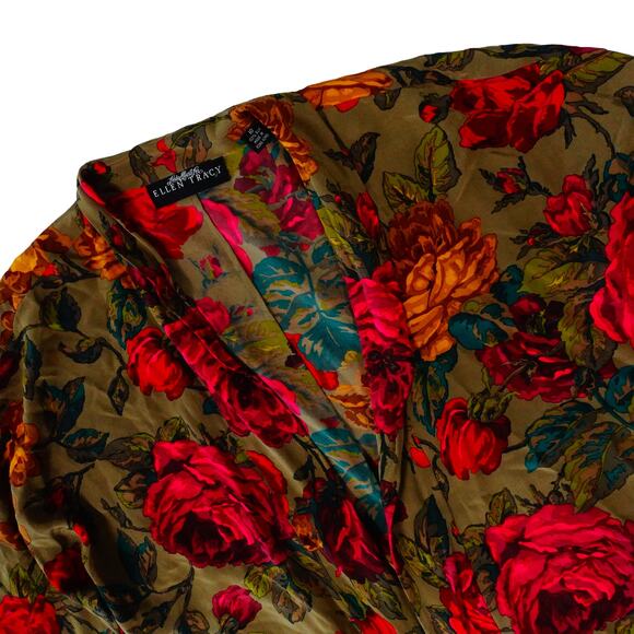 Vintage Ellen Tracy Silk Floral Open Front Blouse Hong Kong Women’s 10 - Picture 4 of 7